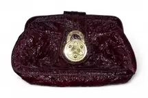 burgundy Steve Madden genuine leather clutch bag with gold hardware