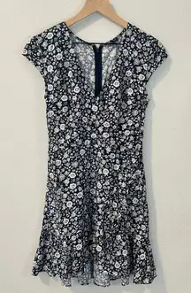 J. Crew Mercantile Navy Floral Cap Sleeve Faux Wrap Ruffle Mini Dress‎ Size 2