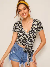 Floral Cropped Wrap Top