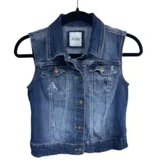 Mudd Y2K Blue Denim Sleeveless Button Front Jean‎ Trucker Vest Size Small