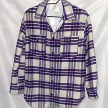 Joie Wo size small Plaid FLANNEL Button Down Shirt Blue Red SILVER SNAP CLOSURE