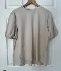 Nordstrom rack Short Sleeve Blouse beige tan NWT w/ defect size M