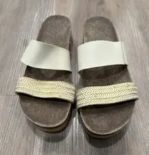 REEF Women's Cushion Vista Hi Slide Sandals Sz 9 Cream Cork Base Slip‎ On Summer