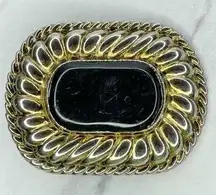Vintage Gold Tone Black Cabochon Ornate Rope Border Belt Buckle ✨