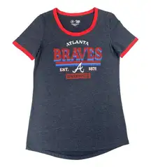 MLB Atlanta Braves Women's Heather Bi-Blend Ringer T-Shirt in Navy Blue, Small