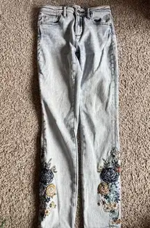 DRIFTWOOD medium wash Floral Embroidered Jackie High Rise Jeans - W 24" L 27"