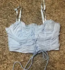 Elegant Sky Blue Ruched Crop Top