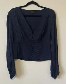 Sanctuary Navy Button-Front Blouse
