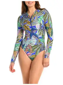 La Blanca Half Zip Long Sleeve One-Piece Rashguard Swimsuit US/XL