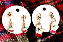 Holiday Earrings with Trees Mittens Candy Canes Stars