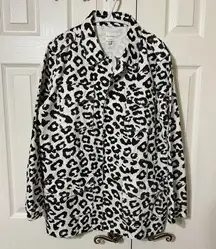 EUC Ellison Black White Leopard All Over Print Denim Utility Jacket - Large