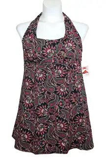 Land's End Women's Square Neck Halter Swim Dress One Piece Swimsuit Size L NWT