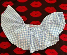 Glitters for dinner Thailand blue white gingham ruffle off shoulder crop top XS