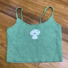LA Hearts Knit Crop Top Women Size Medium Green Mushroom Graphic Sleeveless Tank