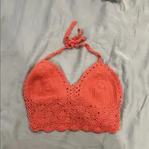 Crochet Halter Top in Coral