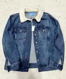 Draper James Shearling Denim Jacket In Dark Wash Size XS NWT Retail $150