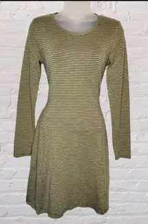 Toad&Co XS Green Striped Windmere Organic Cotton Long Sleeve Dress Boho Pockets