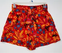 C&C Cali Women Colorful Tropical Hawaiian Tie Front Relaxed Linen Blend Short 6