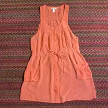 TRINITY CORAL 100% SILK BUTTON FRONT TANK DRESS