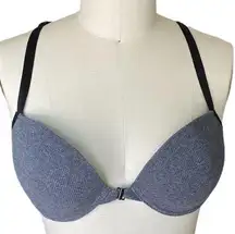 BEBE Gray Ribbed Cotton Push Up Padded Underwire Bra ~ 36D