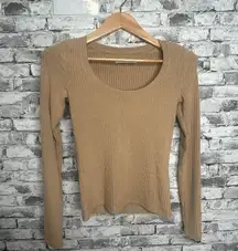 EUC Abercrombie & Fitch Tan Ribbed Long Sleeve Top Size Small