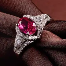 18K White Gold Plated Adjustable Birthstone Crystal Ruby Ring for Women