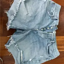 Agolde Faded Blue Frayed Jean Shorts