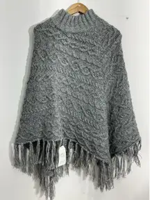 Womans Time & Tru Gray Cable Knit Turtleneck Poncho One Size