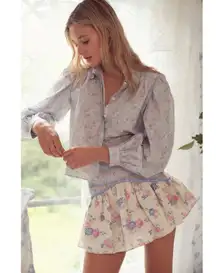 LoveShackFancy Sansom Anguilla Floral Print Two Piece Top Mini Skirt Set Sz S