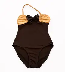 Sirena Vintage Black Nude Bow One Piece Swimsuit Size 14 Retro Glam Classic Fit