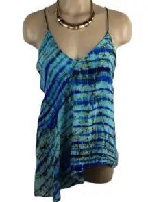 Karina Grimaldi Blue & Black Print Sleeveless Asymmetrical Top S