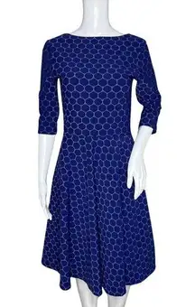 Leota Dress Womens Small Blue White Geometric Career Office Workwear Preppy