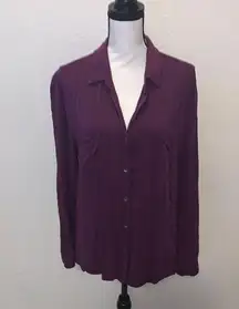Women's XL Purple Button-Up Shirt Long Fleece Double Pockets