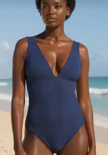 & OTHER STORIES Structured V-Cut Swimsuit Textured Navy- Size 12