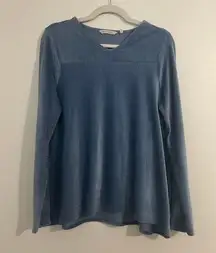 Soft Surroundings Velvet Velour V Neck Button Sleeve Detail Long Sleeve Top