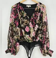 Anthropologie Flying Tomato Top Women’s L Boho Floral Chiffon Bodysuit Blouse