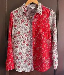 J.JILL | Red and white Mixed Floral print Button Down Shirt | Extra Small