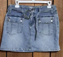 Joe Boxer Junior Y2K Low Rise Denim Mini Skrt Utility Pocket Belted Size 11 Vtg