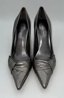 Nine West Booboo Pewter High Heel Pumps Size 6M Pointed Toe Party Dress Shoes