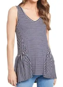 Modcloth Stripe Ruffle Tank Top In Every Direction Knit Navy Blue Cream White S