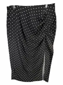 Something Navy Midi Pencil Skirt Womens L Black Polka Dot Ruched Slit Office