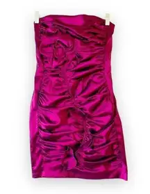 Jessica McClintock Fuchsia Iridescent Ruched Mini Dress Size 8 90s Y2K Prom Pink