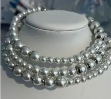 Cato Faux Pearl Memory Wire Choker Necklace Silver Tone Layered Adjustable