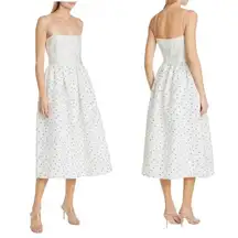 Stine Goya Anny A-Line Full Skirt Midi Dress in Mini Daisy Cream Medium M