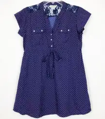 Rumor has it! Polka Dot Blue & Pink Tunic Top Size Small