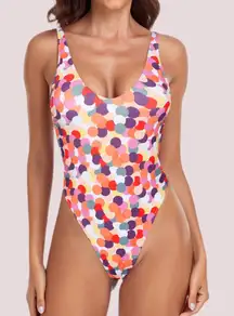 NWT‎ RELLECIGA Polka Dot High-Leg V-Neck One Piece Swimsuit - Med