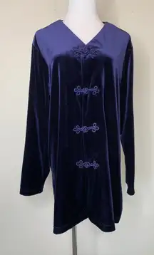 Vintage Velour Purple Blue Jacket Frog Closures Sz 1X Holiday Whimsygoth