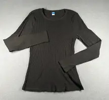 Old Navy Plush Tee Womens Large Long Sleeve Plush Ribbed Tee Black Pullover Y2K