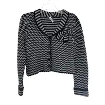 Moschino Bow Chunky Wool Knit Sweater Cardigan Gray Black Women's Size M