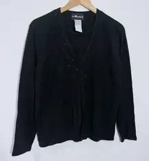 NWT Sag‎ Harbor Cardigan With Built In Tank With Beads Black Size Medium Petite